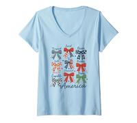 Mujer America Coquette Bow 4 Julio Camisa Verbos de la Biblia USA American Camiseta Cuello V