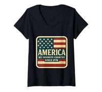 Mujer América Mi país favorito desde 1776 4 de julio Vintage USA Camiseta Cuello V