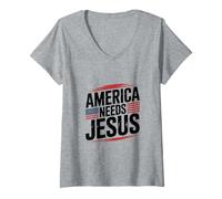 Mujer América Needs Jesus Cristianos Patriotas Camiseta Cuello V