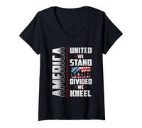 Mujer America United We Stand Patriotic 4th of July Camiseta Cuello V