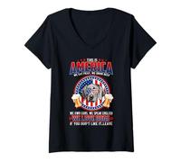 Mujer America We Love Dogs Weimaraner Dog and Beer 4th of July Camiseta Cuello V