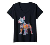 Mujer American Bully Dog Motif Pet Artwork Colorido American Bully Camiseta Cuello V