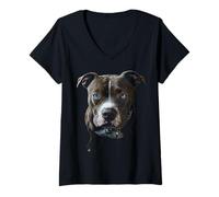 Mujer American Bully Dog Pet Obra de Arte Ojos Azules American Bully Camiseta Cuello V
