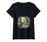 Mujer American Cocker Spaniel Caprichoso Floral Perro Ilustración Camiseta Cuello V