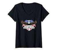 Mujer American Eagle Land of The Freaks USA Sátira Regalo patriótico Camiseta Cuello V