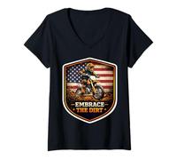Mujer American Embrace The Dirt Bike Rider Motocross Patriot USA Camiseta Cuello V