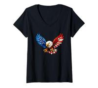 Mujer American Flag Bald Eagle Patriotic 4th of July USA Camiseta Cuello V
