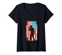 Mujer American Flag Cantante Vocalista Música Karaoke USA Camiseta Cuello V