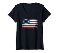 Mujer American Flag Patriotic US T-Shirt USA Camiseta Cuello V