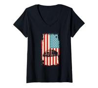 Mujer American Flag Trucker Semi Remolque 18 Wheeler Truck Driver Camiseta Cuello V