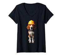 Mujer American Foxhound Dog Casco duro amarillo Ingeniero trabajador Camiseta Cuello V