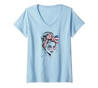 Mujer American Girl USA Flag 4th July Women Patriot Camiseta Cuello V