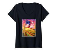 Mujer American Heartland Bandera de Estados Unidos Camiseta Cuello V