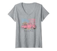 Mujer American Made Vintage Pickup Truck Sunflowers USA Flag Camiseta Cuello V