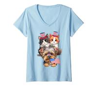 Mujer American Patriotic Dog Cat, clásico del 4 de julio Camiseta Cuello V