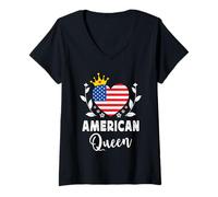 Mujer American Queen America Flag Proud American Woman Camiseta Cuello V