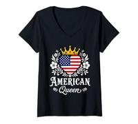 Mujer American Queen America Flag USA Proud American Woman Camiseta Cuello V