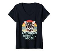 Mujer American Ringtail Cat Mom, Divertido, Retro, Vintage, Gatos, latidos del corazón Camiseta Cuello V