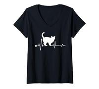 Mujer American Shorthair Cat Heartbeat Funny Kitten Cats Lovers Camiseta Cuello V