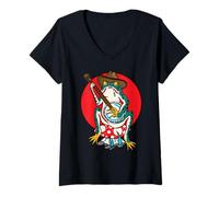 Mujer American Tradicional Old School Tattoo Flash Frog Banjo Camiseta Cuello V