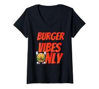Mujer Americana Burger Lover Divertido Comida Rápida Vibes 50s Diner Retro Camiseta Cuello V