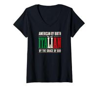 Mujer Americano de Nacimiento Italiano por Gracia de Dios Italia Cita Camiseta Cuello V
