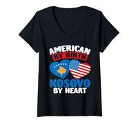 Mujer Americano De Nacimiento Kosovo De Corazón Orgullo Kosovar Kosovo Camiseta Cuello V