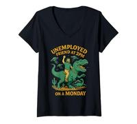 Mujer Amigo desempleado a las 2PM - Divertido diseño de caos OVNI de dinosaurio Camiseta Cuello V