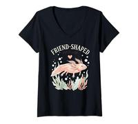 Mujer Amigo en Forma de Suave ajolote Salado Rosa Lindo Animal de salamandra Camiseta Cuello V