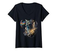 Mujer ¿Amigo o Enemigo? ¿Amigos de diseño de Gatos y pájaros o Enemigos? Camiseta Cuello V