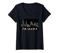 Mujer Amigos Ciudad Horizonte Letras Multitud Escena Camiseta Cuello V