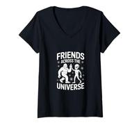 Mujer Amigos de todo el universo - Humor alienígena y Bigfoot Camiseta Cuello V