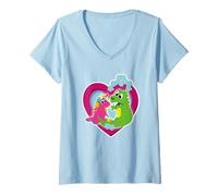 Mujer Amistad Mágica - Unicornio & Dragón en un Corazón Camiseta Cuello V