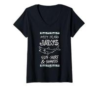 Mujer Amity Island Jaws Sun Surf & Tiburones Camiseta Cuello V