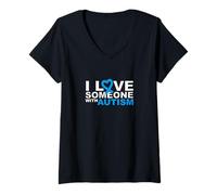Mujer Amo a Alguien con Autismo Blue Ribbon Heart Camiseta Cuello V