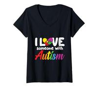Mujer Amo a alguien con autismo Conciencia sobre el autismo Camiseta Cuello V