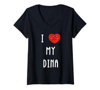 Mujer Amo A Dina Nombre Gracioso Camiseta Cuello V