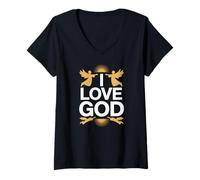 Mujer Amo a Dios Inspiración Espiritual Angélico Camiseta Cuello V