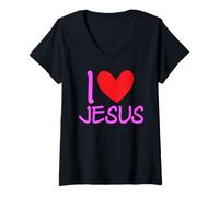 Mujer Amo a Jesucristo Nombre Hombres Guy BFF Corazón Dios Biblia Bendita Camiseta Cuello V