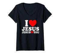 Mujer Amo a Jesús Jesús Te Ama Fe Cristiana Iglesia Jesús Camiseta Cuello V