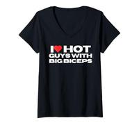 Mujer Amo a los Chicos Calientes con Grandes bíceps Divertido mamá Esposa Novia Camiseta Cuello V