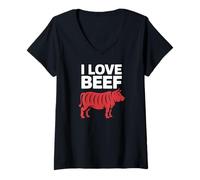 Mujer Amo a los fanáticos de la Carne de Vaca de Res entusiastas de la Carne Camiseta Cuello V