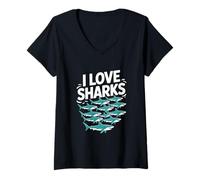 Mujer Amo a los Tiburones entusiastas de los Animales oceánicos Camiseta Cuello V