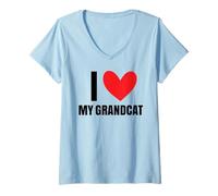 Mujer Amo a mi Abuelo, Divertida Mascota, Abuela, Abuelo, Gato, papá, Amor Camiseta Cuello V