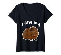 Mujer Amo a mi Conejillo de Indias Abisinio Camiseta Cuello V