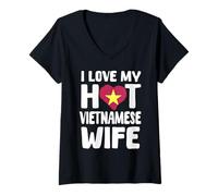 Mujer Amo a mi Esposa vietnamita Caliente Eslogan corazón de Vietnam Camiseta Cuello V