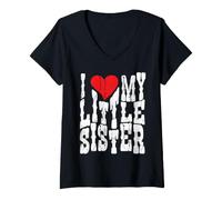 Mujer Amo a mi hermanita corazón Familia Divertida Combinación Camiseta Cuello V