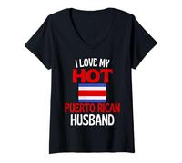 Mujer Amo a mi Marido puertorriqueño Caliente Divertido Puerto Rico Camiseta Cuello V