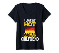 Mujer Amo a mi Novia Alemana Caliente Relación Divertida Alemania Camiseta Cuello V