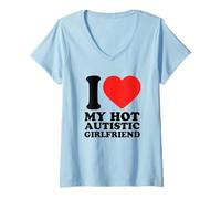 Mujer Amo a mi Novia Autista Caliente Conciencia sobre el Autismo Camiseta Cuello V